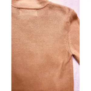 Terry Lewis Sweater Womens Medium Tan Leather Trim Ramie‎ Cotton Mock Neck thumbnail 15