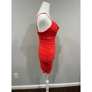 Hello Molly popping champagne Coral Ruched V Neck Spaghetti‎ Strap Mini Dress L thumbnail 5