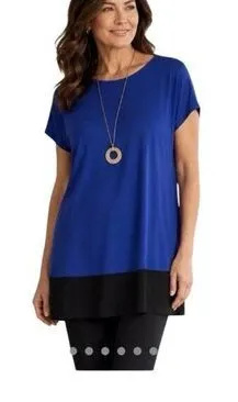 J Jill Womens Knit Blouse Top Blue Black Colorblock Wearever Tunic Size Medium thumbnail 1