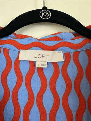 LOFT Sleeveless V-Neck Wave Print Top in Orange and Light Blue Size Large thumbnail 5