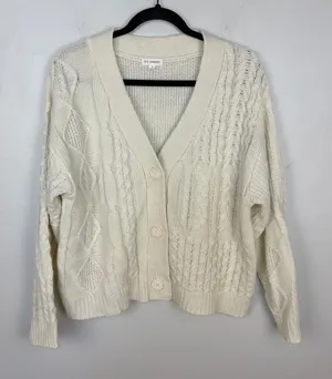 Blu Pepper Cropped Button Down Cardigan Cream Cable Knit Cozy Size Large thumbnail 1