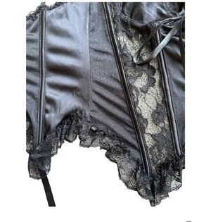 Vtg Corset Sz Large Whimsigoth Witchy Fairy Grunge Lace Satin Coquette Boning thumbnail 7