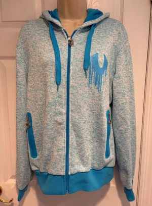 True Religion Womens XL Blue Space Dye Drip Horseshoe Full Zip Hoodie Sweatshirt thumbnail 1