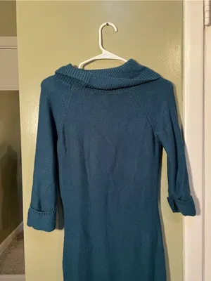Pink Rose Women’s Size Medium Cowl Neck Sweater Dress Turquoise Green Blue Cable thumbnail 6