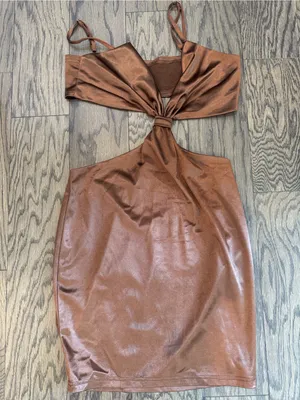 Just Quella Brown Satin Cutout Bodycon Dress thumbnail 2