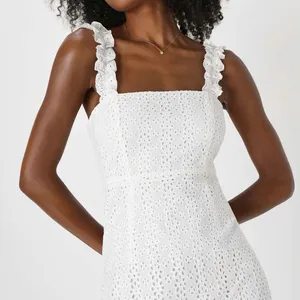 Lulu's Sincere Sweetheart White Cream Eyelet Lace Ruffled Midi Dress Size Medium thumbnail 4