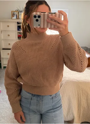 Forever 21 Tan open back mock neck knit sweater thumbnail 2