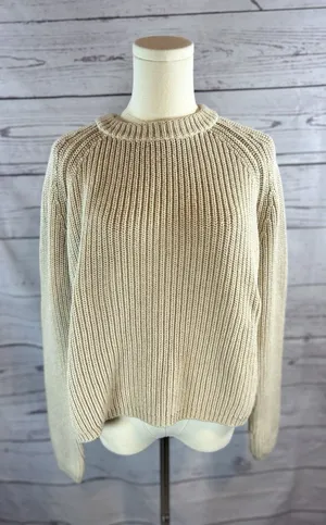 Quince Knit Sweater Womens Medium Beige Crew Neck Ribbed Pullover thumbnail 1