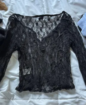 Black Lace Top Shein Long Sleeve thumbnail 2