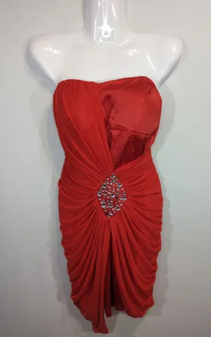 Qurio by Aggie Strapless‎ Cocktail Dress Red Crystal Embellished Womens Large thumbnail 1