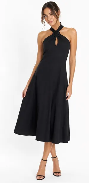 STAUD Black A-Line Keyhold Halter Midi Dress Size XS thumbnail 1