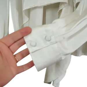 Hutch Medium White Cream Satin Tie‎ Front Long Sleeve Button Down Blouse Chic thumbnail 3