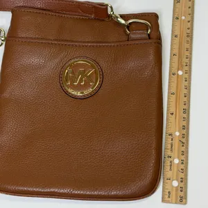Michael‎ Kors Fulton Crossbody Bag Brown Pebbled Leather Gold Logo Bag Designer thumbnail 11