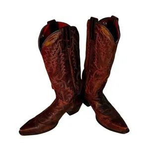 VTG Cowboy Boots Dan Post Wom Sz 8.5 Western Wear Embroidery Stitch Detailed-Boh thumbnail 4