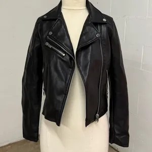 Stradivarius Genuine Leather Moto Biker Jacket Black Size S thumbnail 2