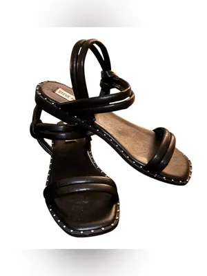 Steve Madden Jeeana Flat Puffy Strappy Sandal Black Sz 9 Studded Trim Casual thumbnail 2