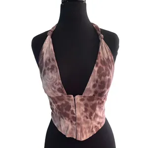 Windsor Love You Knot Halter Corset Crop Top Extra Small Leopard thumbnail 1