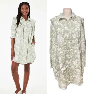 Roller Rabbit‎ Caxias Darya Dress Sage Green White Floral Size Large thumbnail 2