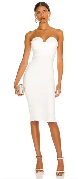 MORE TO COME Sophia Strapless Midi Dress in White XS thumbnail 1
