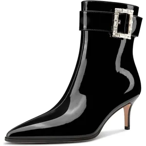 Black Patent Pointed Toe Ankle Boots Rhinestone Bling Buckle Kitten Heel Size 9 thumbnail 1
