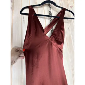 NWT Lulus Purely Elegant Rust Brown Satin Twist-Back Maxi Dress Bridesmaid Sz M thumbnail 4