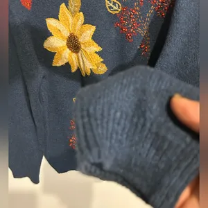 Vtg Alfred dunner Womens Navy Blue Autumn Sunflower Pullover Sweater cotton M thumbnail 5