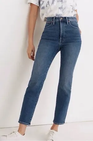 Madewell The Perfect Vintage Crop High-Waist Straight Jeans in Medium Blue, 26 thumbnail 1