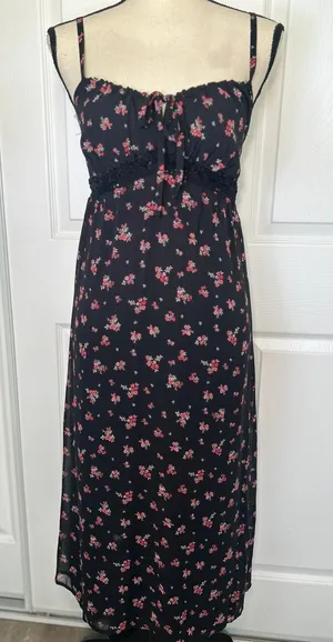 No Boundaries Black‎ Floral Midi Slip Dress Small Smocked Back Cottagecore Boho thumbnail 1