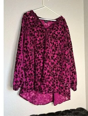 Torrid Top Velvet Burnout Hi Low Pullover Long Sleeve Wine Color 2 thumbnail 1
