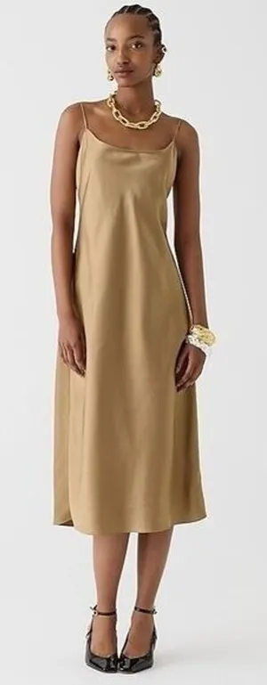 NWT sz 00 xs J. Crew Gwyneth slip dress in luster charmeuse Camel BV496 xs thumbnail 1