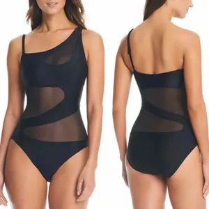 Bar III Women's One-Shoulder Mesh Cutout Swimsuit Black Size XL thumbnail 8