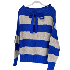 Free People Sweater Oversized Nautical Blue Beige Stripe SZ Sm Office Relaxed thumbnail 2