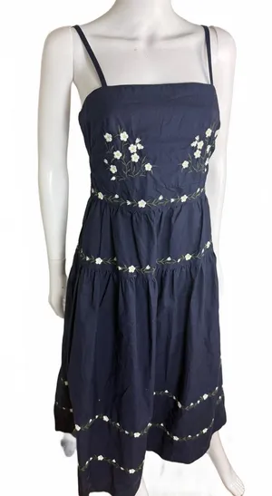 Free Assembly Navy Blue Embroidered Midi Dress XS thumbnail 1