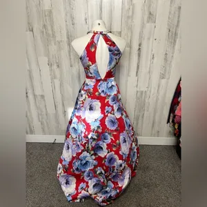 Dear Moon Floral Halter Maxi Dress Red Blue Size 3 XS/S thumbnail 8