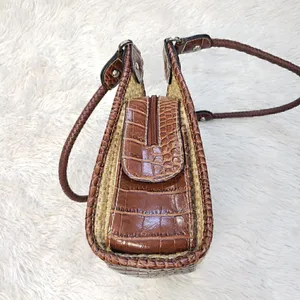 Rosetti Vintage Y2K Straw Woven Shoulder Bag Croc Leather Trim Silver Medallion thumbnail 2
