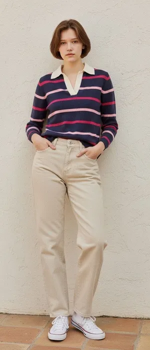 American Eagle sz Small NWT Striped Collared Preppy Y2K light Sweater thumbnail 1