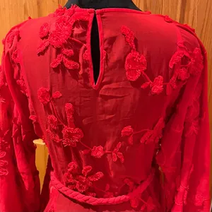 Anthropologie Mare‎ Mare Amal Puff Sleeve Textured Floral Mini Dress Red Size XS thumbnail 13