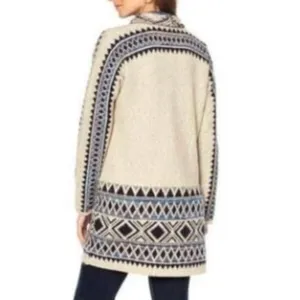LUCKY BRAND Aztec Open Cardigan Tribal 3rd Piece Multi Navy Blue Boho Duster S thumbnail 4