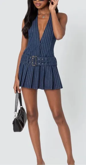 Edikted Pin Stripe Denim Mini Dress thumbnail 1