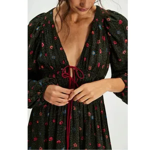 Free People Bohemian Gypsy Tiered Ruffle Maxi Dress Size Medium Witchy Plunge thumbnail 9