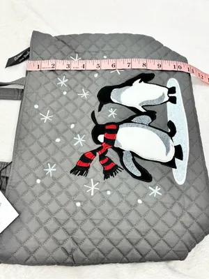 Vera Bradley Gray Quilted Penguin Tote with Red Scarf Accents NEW thumbnail 11