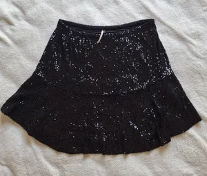 Free People FP One Extraordinarily Extravagant Black Sequin Mini Skirt M Flounce thumbnail 1