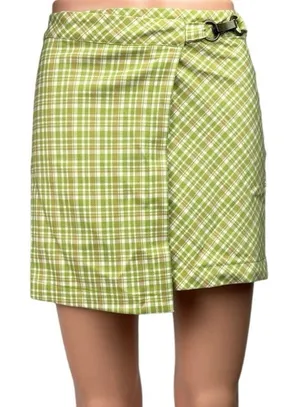 Urban Outfitters NWT Green Plaid Checkered Wrap Buckle Straight Mini Skirt Sz XS thumbnail 1