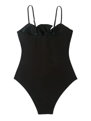 Andrea’s Deals NWT Two-piece Fashionable Bow One-piece Swimsuit, Solid Color Retro Black XL thumbnail 4