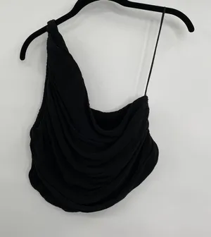 Free People Draped One Shoulder Crop Top Black Womens Size Large thumbnail 2