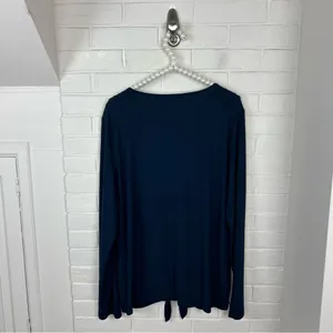 LOFT Navy Ribbed Knit Button Tie Front Long Sleeve Top Size XL thumbnail 8