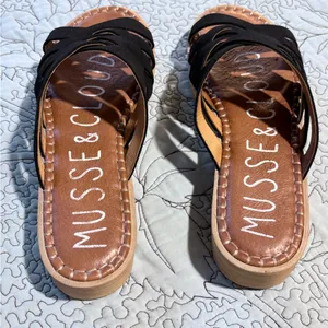 Musse & Cloud Black Suede Crisscross Platform Slide Sandals Sz 41 US 10 🧡 thumbnail 10