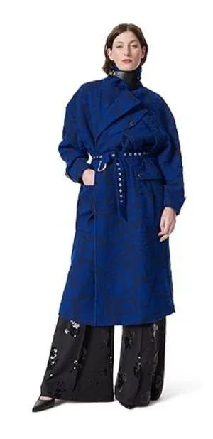 Dee Ocleppo Womens Myah Military Belted Jacquard Trench Coat Sodalite Blue XL thumbnail 1