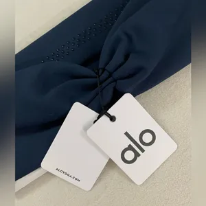 ALO Yoga NWT Airlift Headband Navy Blue Grips and scrunched back White Alo Logo thumbnail 10