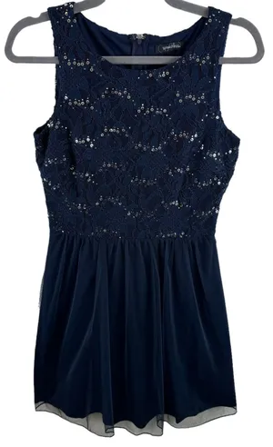 Speechless NWT‎ Navy Blue Lace Gold Sequin Sleeveless Fit & Flare Mini Dress 5 thumbnail 1